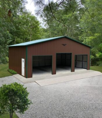 Earth Brown 36' x 25' x 12' 3-Bay Garage Evergreen Roof Vertical Style
