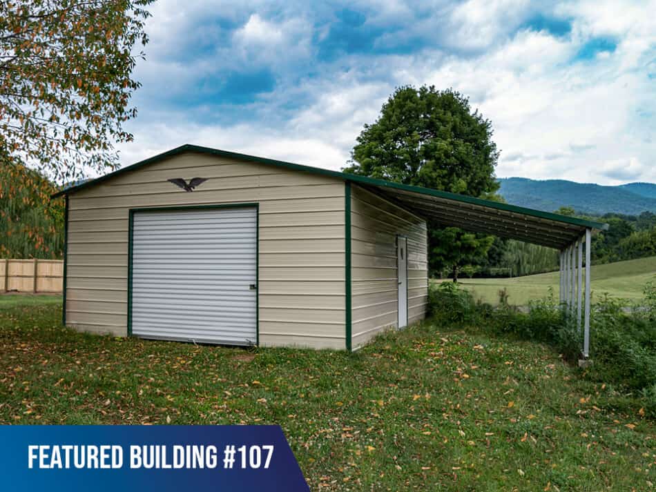 Featured-Building-107 - 32x25x9/6 Garage with Lean-To