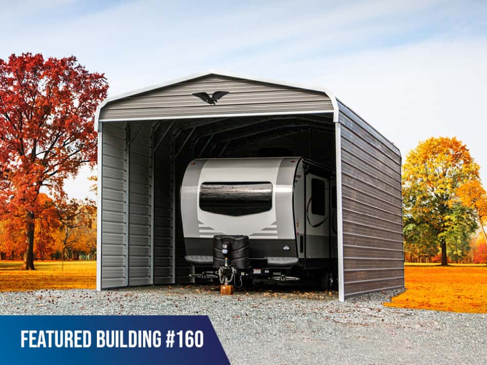 15x30x11 Enclosed Carport is built with a Pewter Gray Regular Style Roof