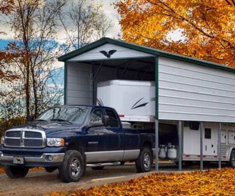 white and grey trim Carport with 3ft sides