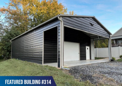 30x50x12 Combo Workshop is built with a Black Vertical Style Roof with Clay Trim, 12' Eave Leg Height, 40’ Fully Enclosed Back Storage, Black Sides and Ends Fully Enclosed Horizontally, (1) 10’x8’ Garage Door, (1) 28’x10’ Custom Framouts, (1) 7’x10’ Custom Framouts, (1) Walk-in Door, Concrete Anchor Package with Flush Mount Kit and is Engineer Certified for 140MPH / 35PSF.